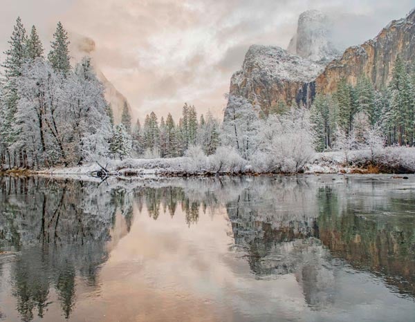Yosemite's domes frosted with snow